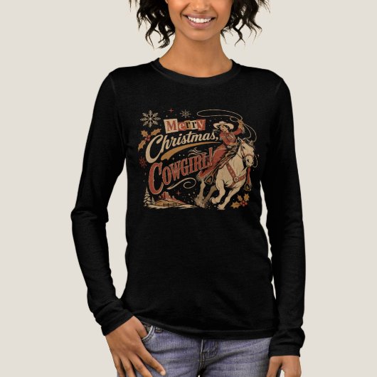 Cowgirl Kerstmis Tri-Blend Shirt (Voorkant)