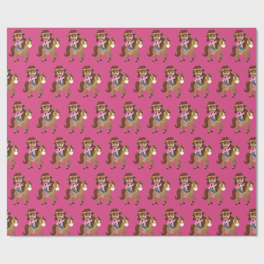 Cowgirl Kids Face Photo Cute Pink Custom Cadeaupapier (Vlak)