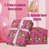 Cowgirl Kids Face Photo Cute Pink Custom Cadeaupapier