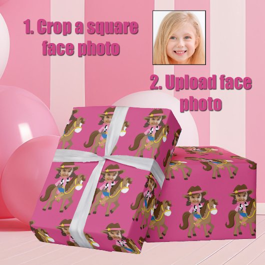 Cowgirl Kids Face Photo Cute Pink Custom Cadeaupapier