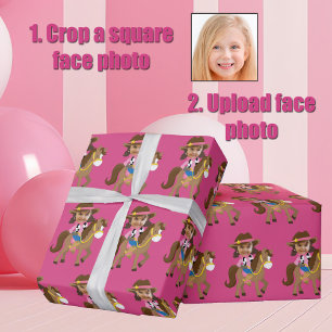 Cowgirl Kids Gezichts Foto Mooie Roze Op Maat Gema Cadeaupapier