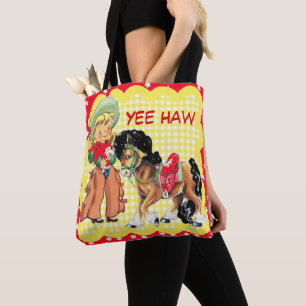 Cowgirl Kind met aangepaste Canvas tas voor paarde