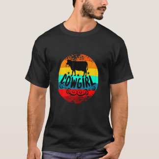 Cowgirl Koe Met Zonsondergang Achtergrond Vervuild T-shirt