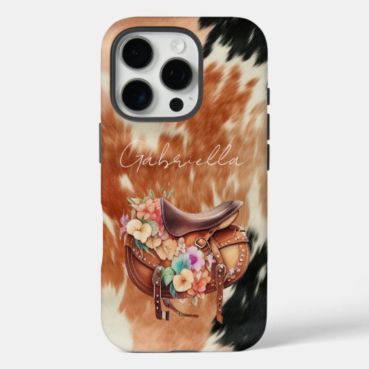 Cowgirl Koeienhuid Floral Saddle Case-Mate iPhone Case (Achterkant)