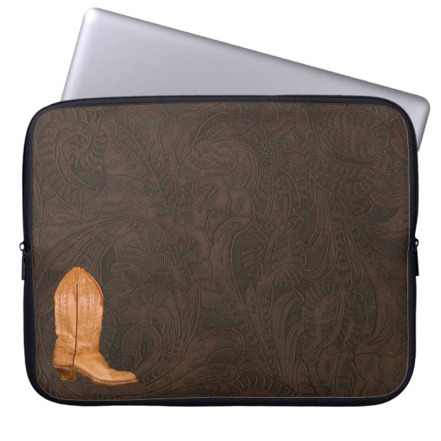 Cowgirl laars op Western leder met touwtjesbrood2 Laptop Sleeve (Voorkant)