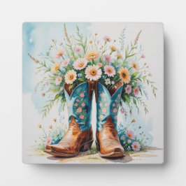 Cowgirl laarzen en bloemen tafelkunst met ezel / fotoplaat