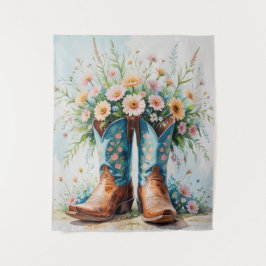 Cowgirl laarzen en bloemen wandtapijt | muurkunst wandkleed