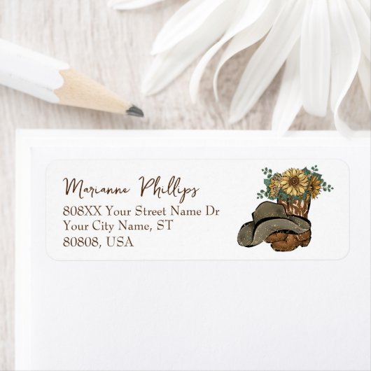 Cowgirl Laarzen en Pet met Zonnebloemen Etiket (Insitu)