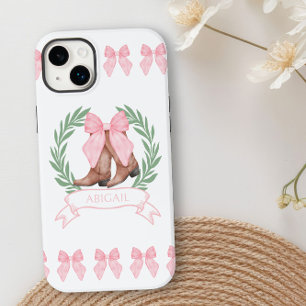 Cowgirl laarzen en roze bogen gepersonaliseerd Case-Mate iPhone 14 plus hoesje