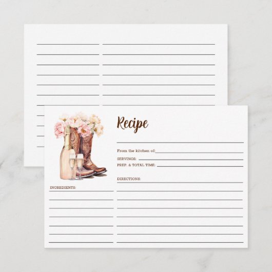 Cowgirl Laarzen Land Pioenrozen Vrijgezellenfeest Informatiekaartje (Voorkant / Achterkant)