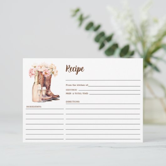 Cowgirl Laarzen Land Pioenrozen Vrijgezellenfeest Informatiekaartje (Staand voorkant)