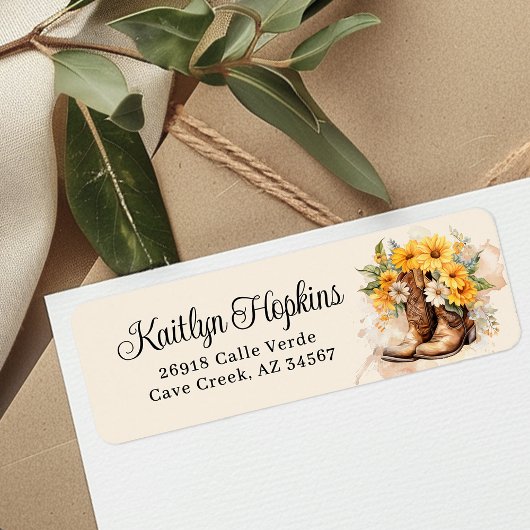 Cowgirl laarzen met bloemen retour adreslabel etiket