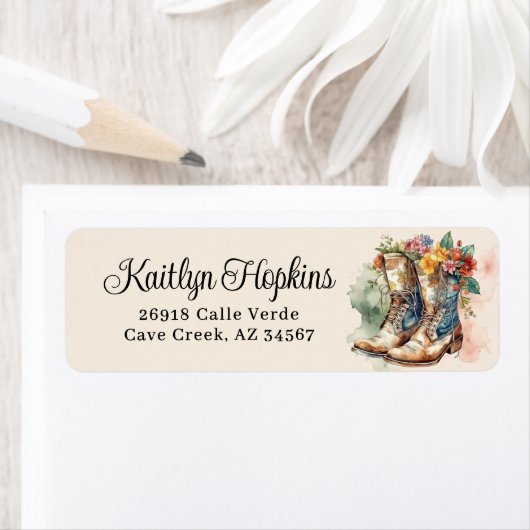 Cowgirl laarzen met bloemen retour adreslabels etiket (Insitu)