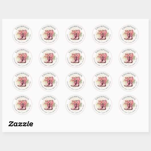 Cowgirl laarzen met bloemen retour adreslabels ronde sticker (Vel)