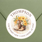 Cowgirl laarzen met bloemen retour adreslabels ronde sticker