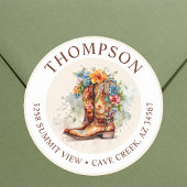 Cowgirl laarzen met bloemen retour adreslabels ronde sticker