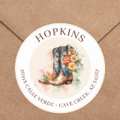 Cowgirl laarzen met bloemen retour adreslabels ronde sticker