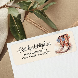 Cowgirl Laarzen Met Bloemen Retouradreslabels Etiket