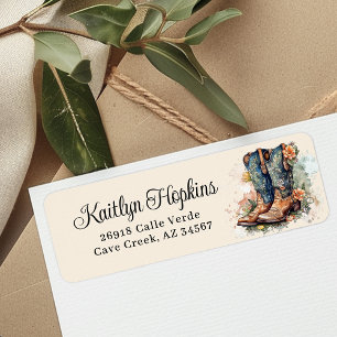 Cowgirl Laarzen Met Bloemen Retouradreslabels Etiket