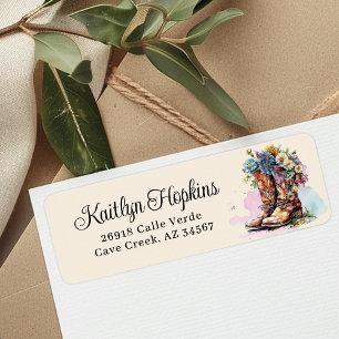 Cowgirl Laarzen Met Bloemen Retouradreslabels Etiket