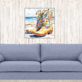 Cowgirl laarzen met Hawaiian Floral Waterverf Canvas Afdruk