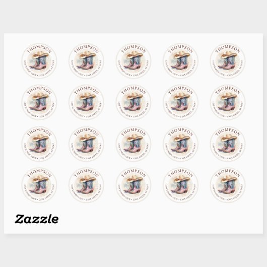 Cowgirl laarzen met Pet retour adreslabel Ronde Sticker (Vel)