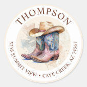 Cowgirl laarzen met Pet retour adreslabel Ronde Sticker (Voorkant)