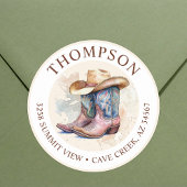 Cowgirl laarzen met Pet retour adreslabel Ronde Sticker