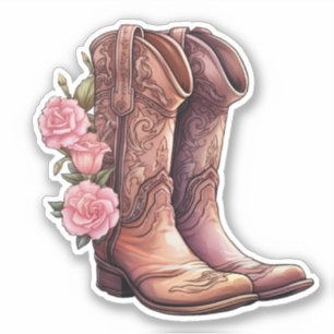 Cowgirl laarzen met roze rozen Stickers