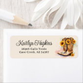 Cowgirl laarzen met zonnebloemen retour adreslabel etiket (Insitu)