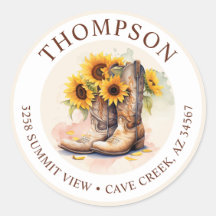 Cowgirl laarzen met zonnebloemen retour adreslabel