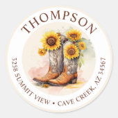 Cowgirl Laarzen Met Zonnebloemen Retouradreslabel Ronde Sticker (Voorkant)