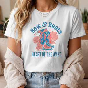 Cowgirl Laarzen Roze Strik Western Bloemhart T-shirt