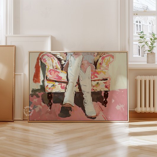 Cowgirl Laarzen Schilderen Retro  Print