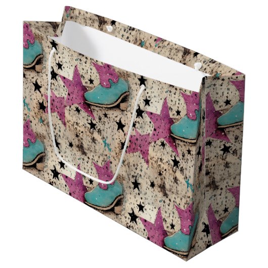 Cowgirl laarzen ster studded retro patroon groot cadeauzakje (Voorkant Gekanteld)