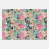 Cowgirl laarzen sterren roze turquoise set 3 geass inpakpapier vel (Voorkant 3)