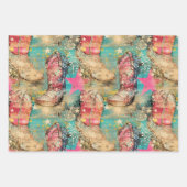 Cowgirl laarzen sterren roze turquoise set 3 geass inpakpapier vel (Voorkant 2)