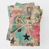 Cowgirl laarzen sterren roze turquoise set 3 geass inpakpapier vel (In situ)