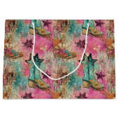 Cowgirl laarzen sterren verdrietig retro patroon groot cadeauzakje (Voorkant)