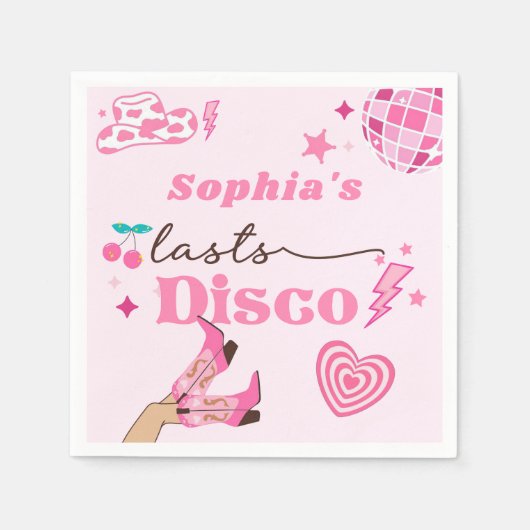 Cowgirl Laatste Disco Bachelorette Ruimte Roze Fee Servet (Voorkant)