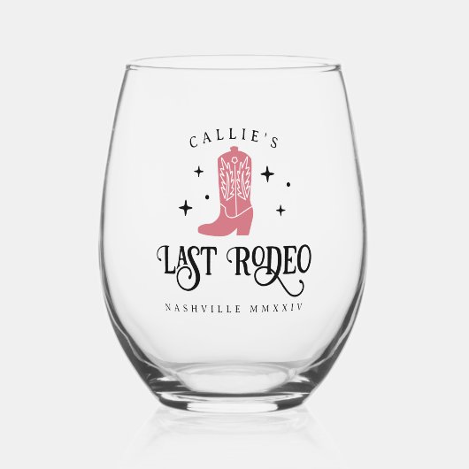 Cowgirl Laatste Rodeo Bachelorette Feest Wijnglas Zonder Voet (Voorkant)