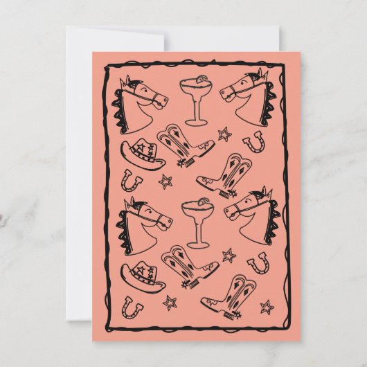 Cowgirl Laatste Rodeo Hand getrokken Funky Bachelo Kaart (Achterkant)