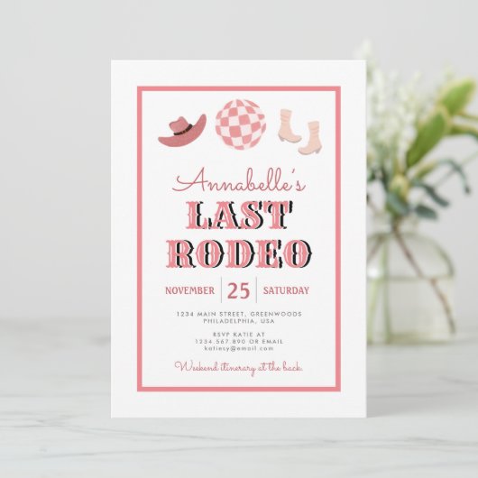 Cowgirl Laatste Rodeo Roze Disco Bachelorette Week Kaart (Staand voorkant)