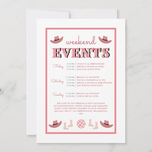 Cowgirl Laatste Rodeo Roze Disco Bachelorette Week Kaart (Achterkant)