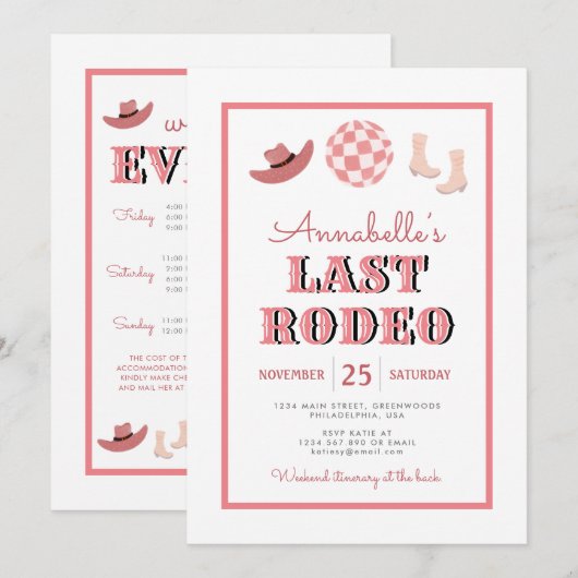 Cowgirl Laatste Rodeo Roze Disco Bachelorette Week Kaart (Voorkant / Achterkant)