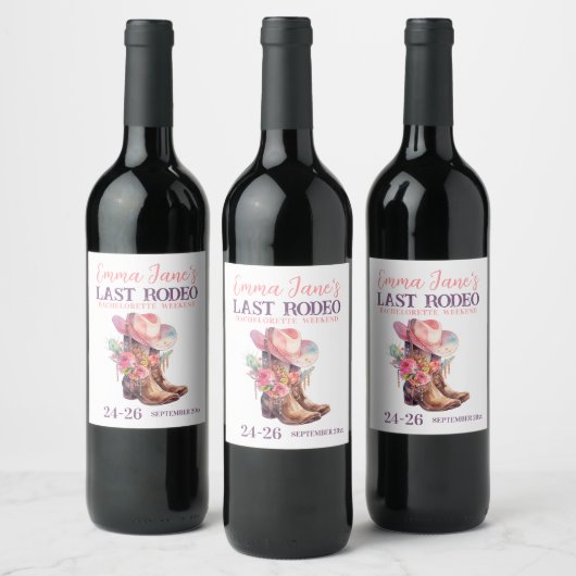 Cowgirl laatste rodeo roze vrijgezelle wijn etiket (Flessen)