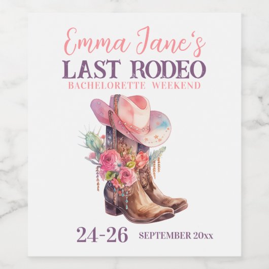 Cowgirl laatste rodeo roze vrijgezelle wijn etiket (Enkel label)