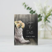 Cowgirl Lace laarzen & witte bloemen opslaan van d Aankondigingskaart (Staand voorkant)