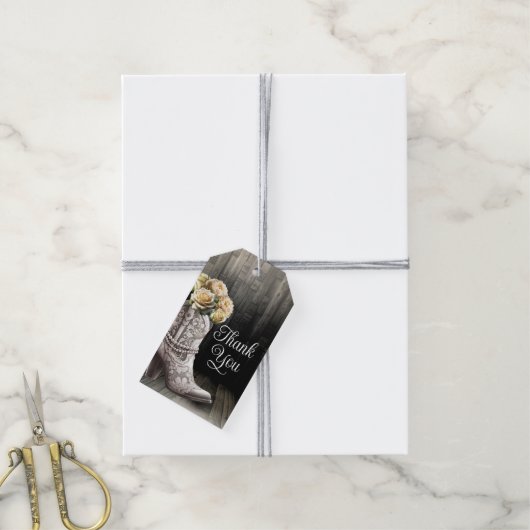 Cowgirl Lace laarzen & witte bloemen rustieke brui Cadeaulabel (Met Touw)