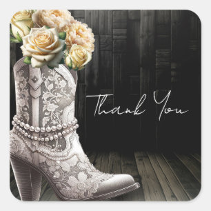 Cowgirl Lace laarzen & witte bloemen rustieke brui Vierkante Sticker